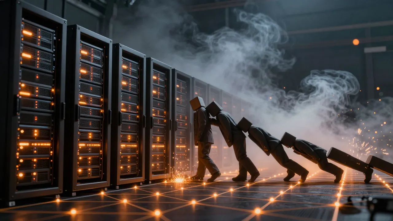 Network monitoring dashboard showing cascading failure patterns