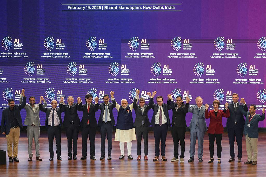 PM Modi with Sam Altman and Dario Amodei at the AI Summit
