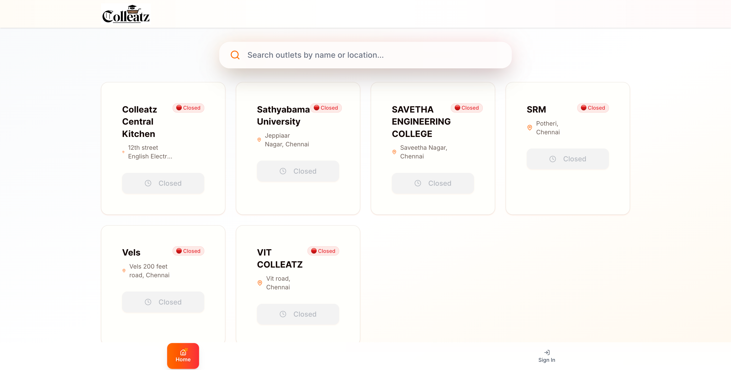 Colleatz - Food delivery platform interface